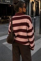 Gabriela Burgundy & Pink Knit Striped Polo Top