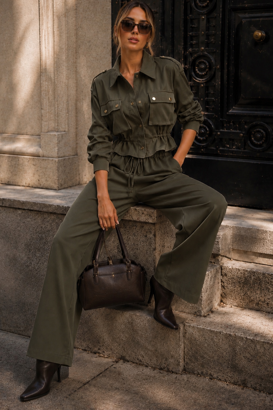 Gabrielle Khaki Cinched Waist Co Ord