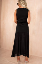 Gail Black Knit Sleeveless 2 in 1 Maxi Dress