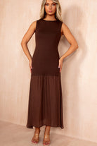Gail Chocolate Knit Sleeveless 2 in 1 Maxi Dress
