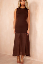Gail Chocolate Knit Sleeveless 2 in 1 Maxi Dress