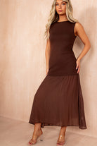 Gail Chocolate Knit Sleeveless 2 in 1 Maxi Dress