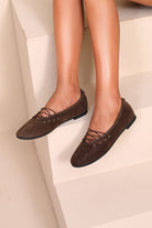 Gail Chocolate Lace Up Ballet Pumps