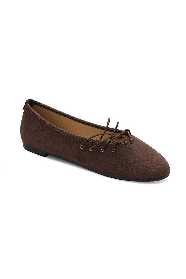 Gail Chocolate Lace Up Ballet Pumps