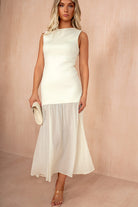 Gail Cream Knit Sleeveless 2 in 1 Maxi Dress