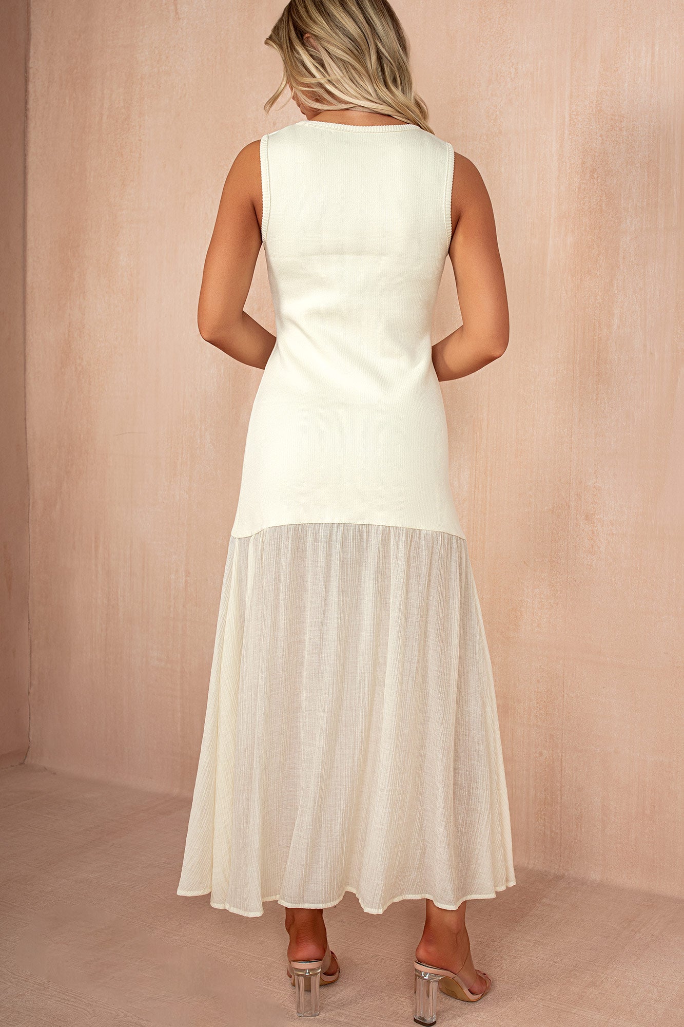 Gail Cream Knit Sleeveless 2 in 1 Maxi Dress