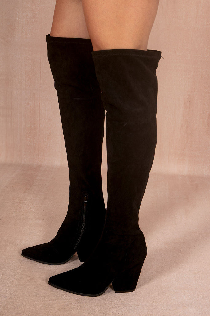 Gala Black Suedette Over The Knee Boots