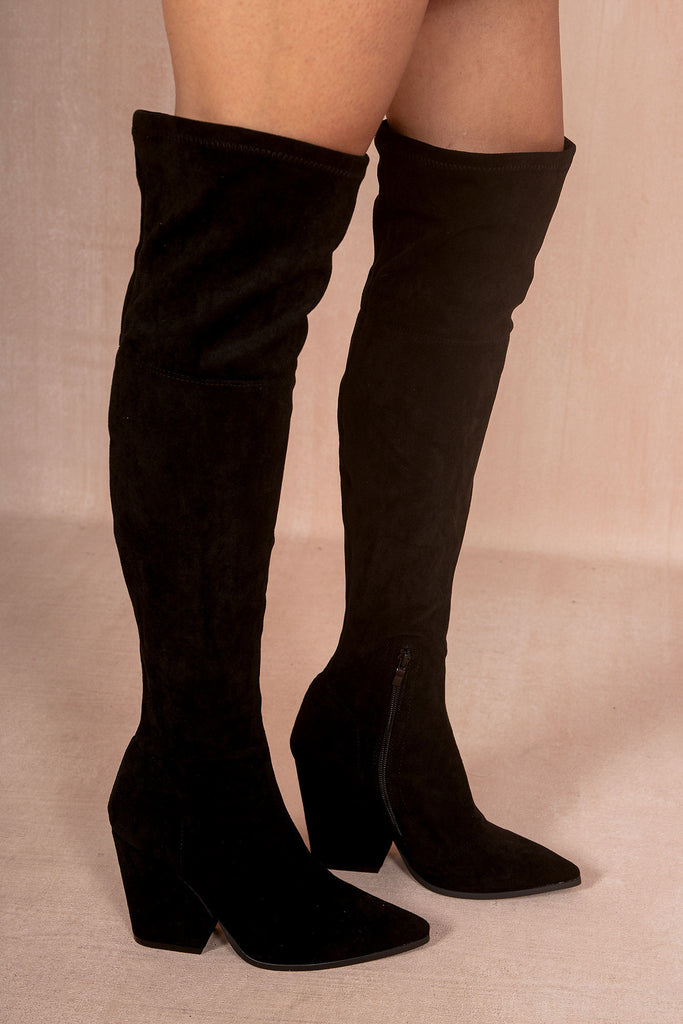 Gala Black Suedette Over The Knee Boots