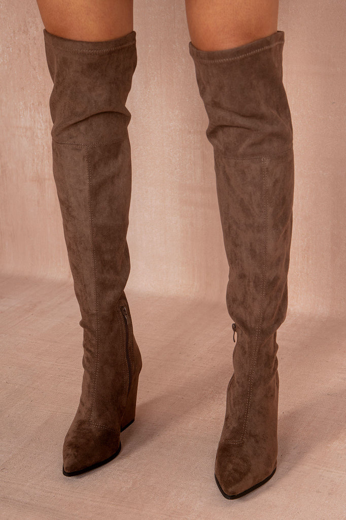 Gala Chocolate Suedette Over The Knee Boots