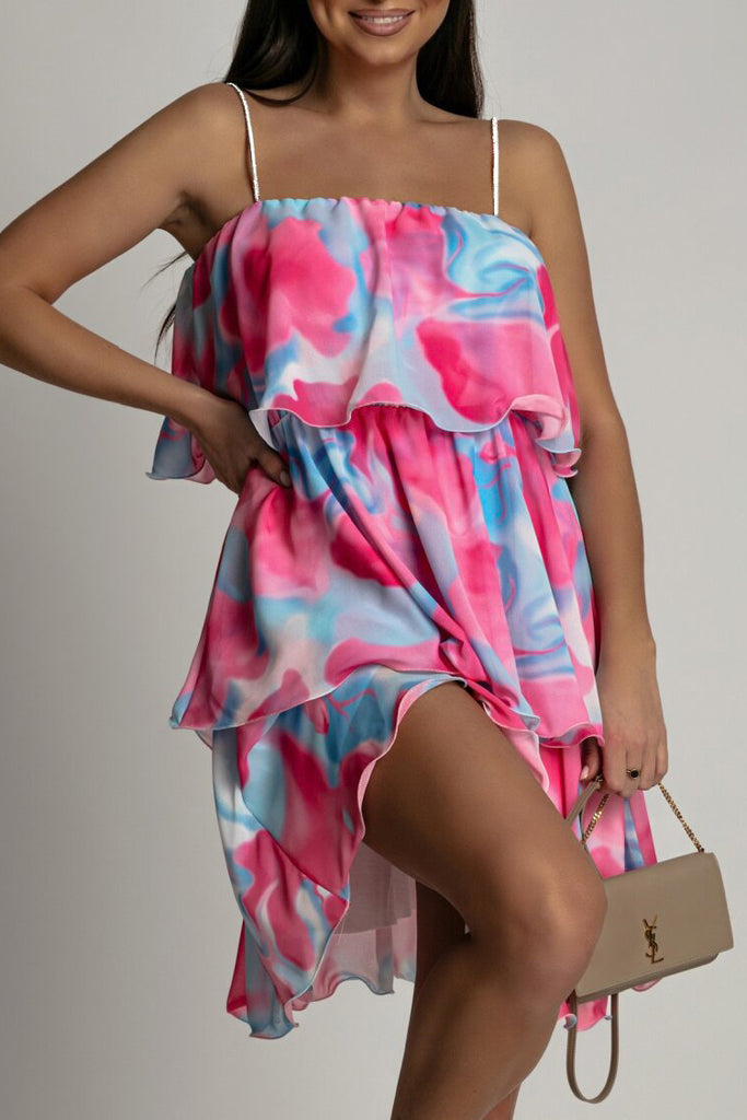 Garcia Pink and Blue Chiffon Print Dress