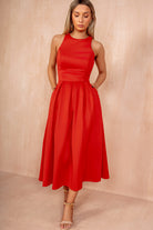 Gemma Blood Orange Racer Neck Midi Dress