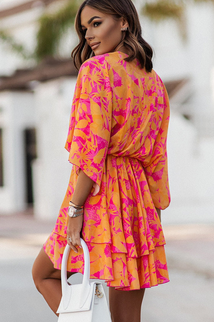 Georgia Orange and Pink Floral Twist Front Dress