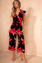 Geraldine Black Floral Wrap Jumpsuit