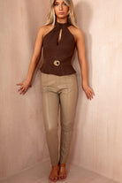 Geraldine Chocolate Textured Halterneck Top