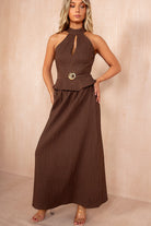 Geraldine Chocolate Textured Halterneck Top