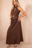 Geraldine Chocolate Textured Halterneck Top