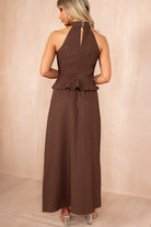 Geraldine Chocolate Textured Halterneck Top