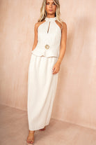 Geraldine Stone Textured Halterneck Top