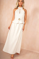 Geraldine Stone Textured Halterneck Top