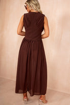 Giada Chocolate Chiffon Pleated Maxi Dress