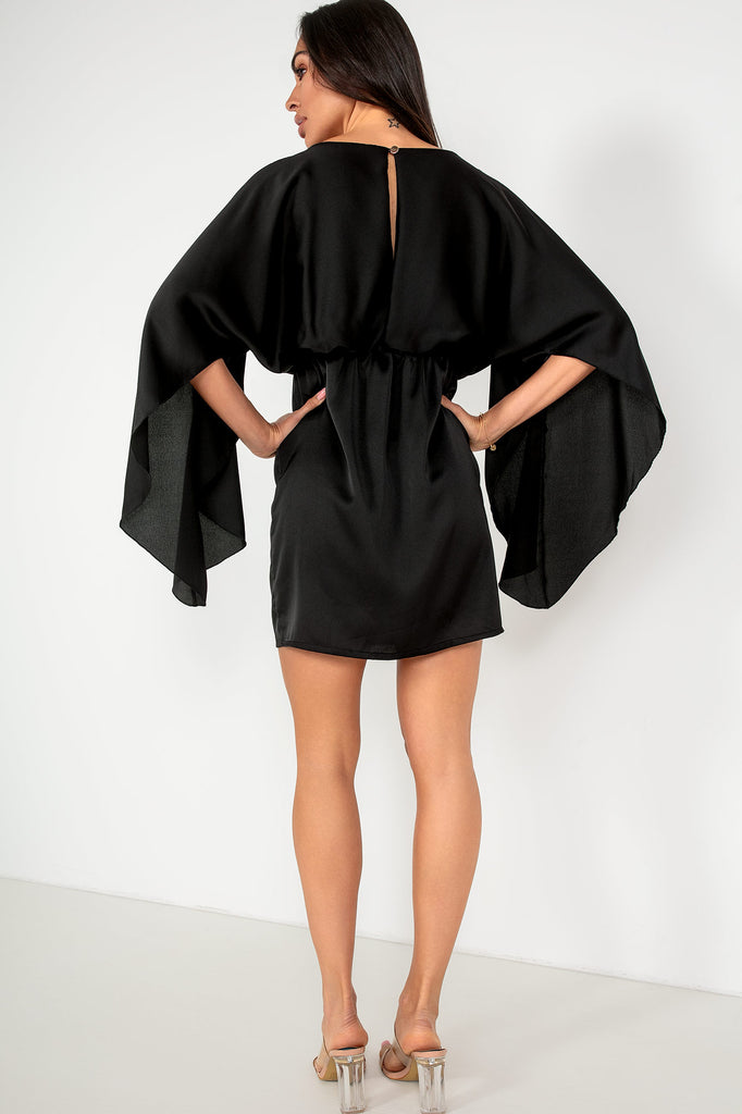 Gigi Black Satin Batwing Dress