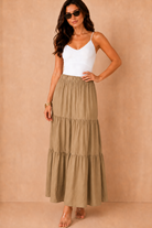 Gigi Camel Tiered Boho Maxi Skirt