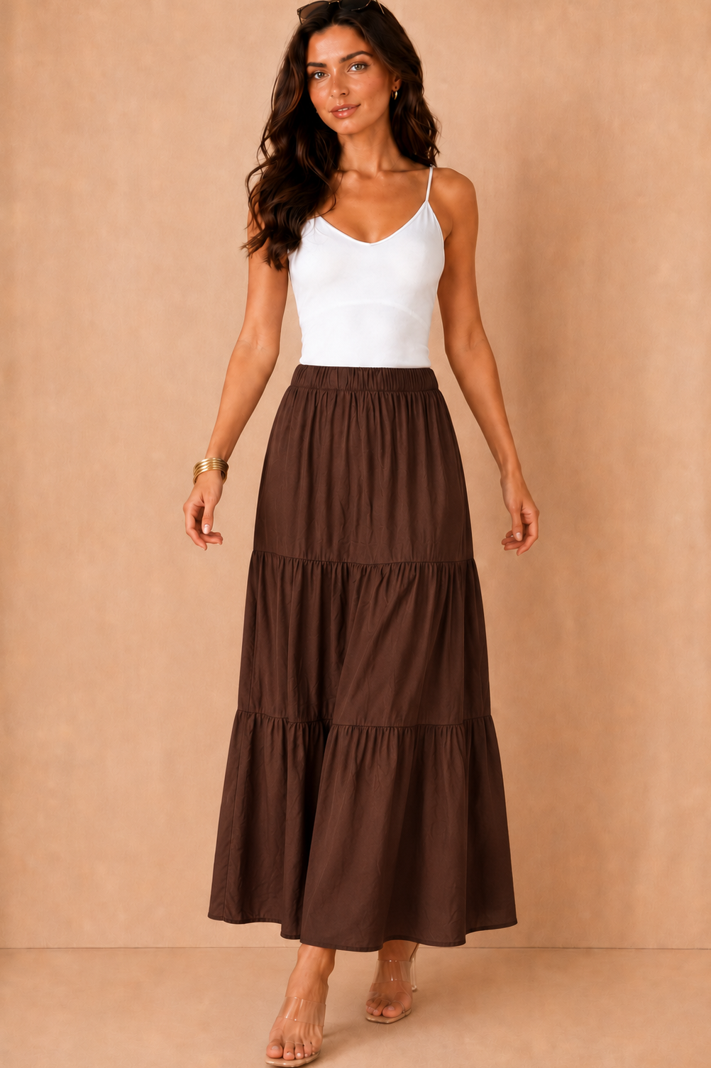 Gigi Chocolate Tiered Boho Maxi Skirt