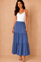 Gigi Cornflower Blue Tiered Boho Maxi Skirt