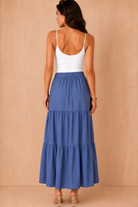 Gigi Cornflower Blue Tiered Boho Maxi Skirt