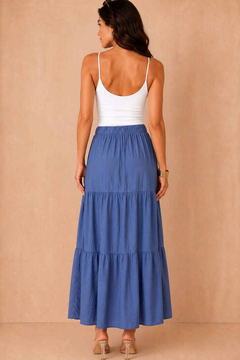 Gigi Cornflower Blue Tiered Boho Maxi Skirt