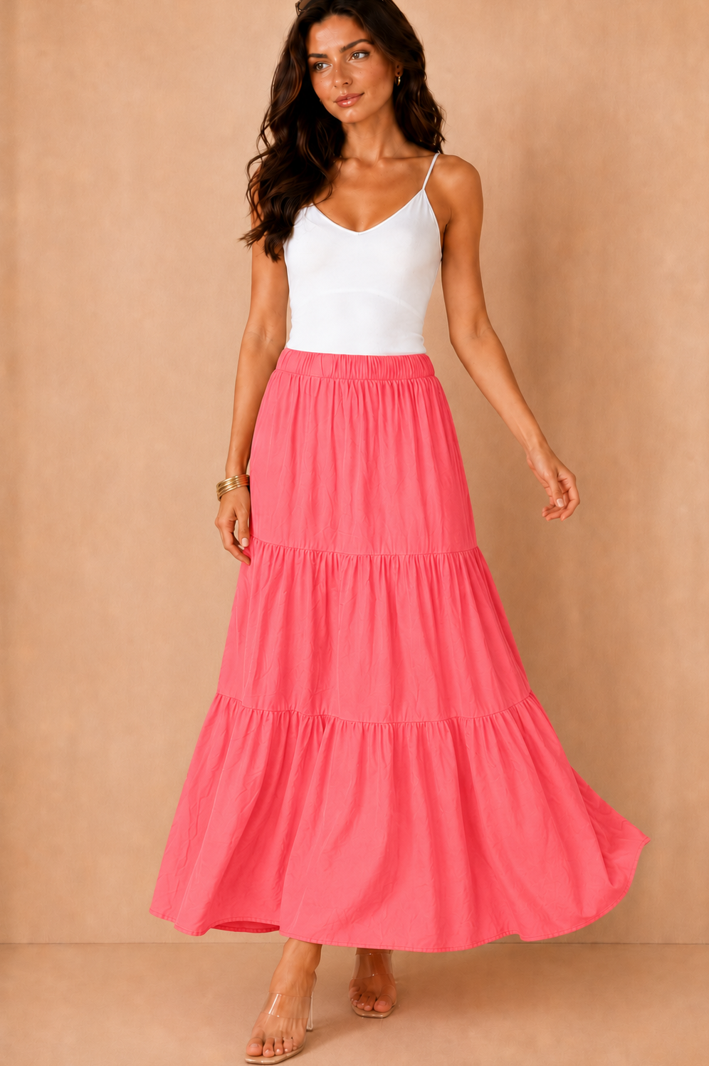 Gigi Pink Tiered Boho Maxi Skirt