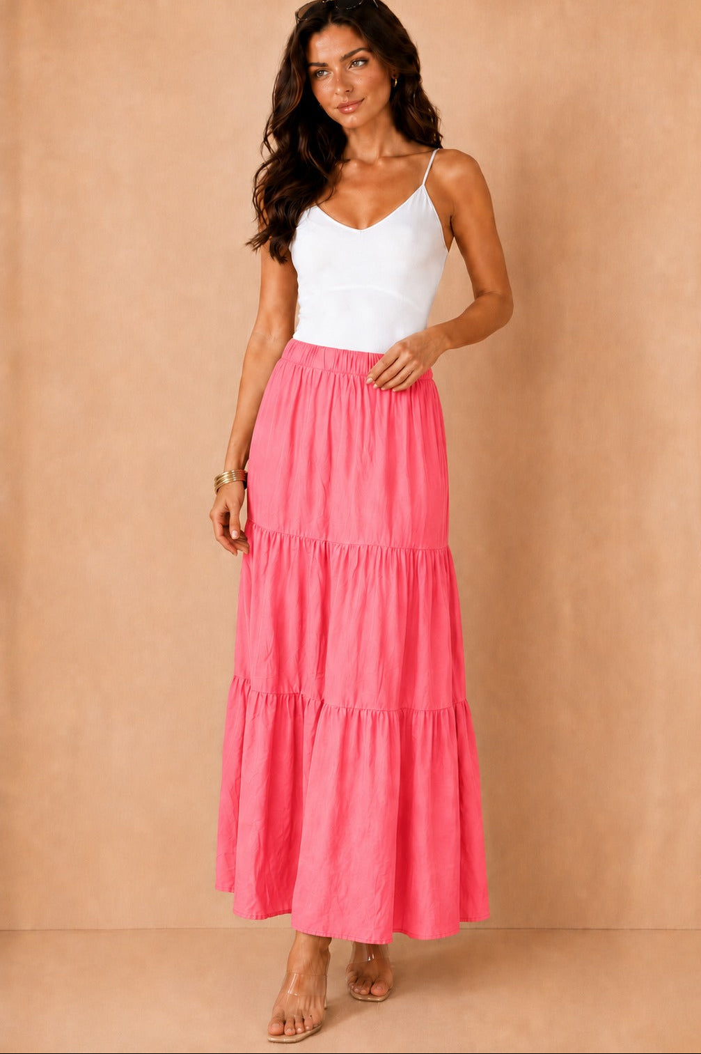 Gigi Pink Tiered Boho Maxi Skirt