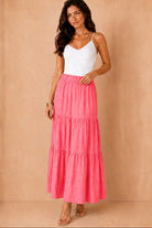 Gigi Pink Tiered Boho Maxi Skirt