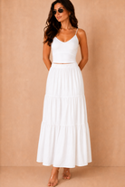 Gigi White Tiered Boho Maxi Skirt