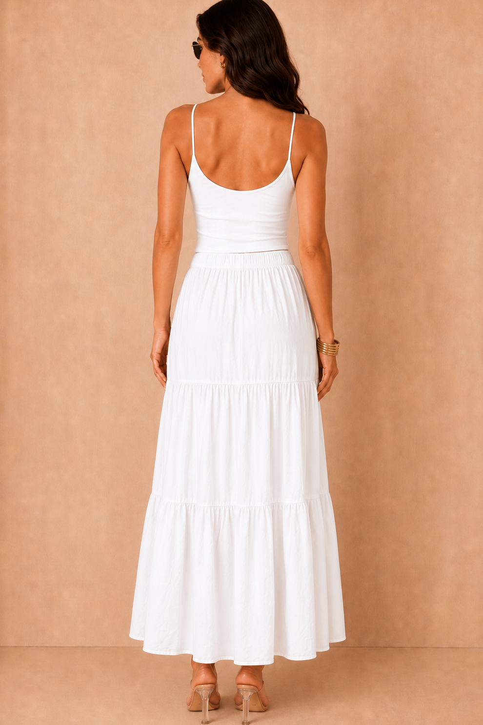 Gigi White Tiered Boho Maxi Skirt