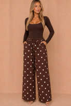 Gillian Chocolate Polka dot Wide Leg Trousers