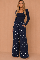 Gillian Navy Polka dot Wide Leg Trousers