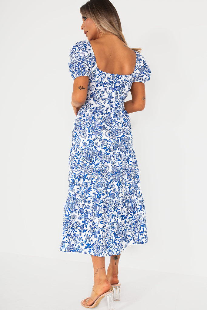 Gionna White and Blue Floral Dress