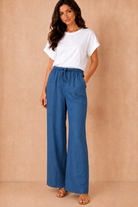 Giovanna Blue Chambray Wide Leg Trousers