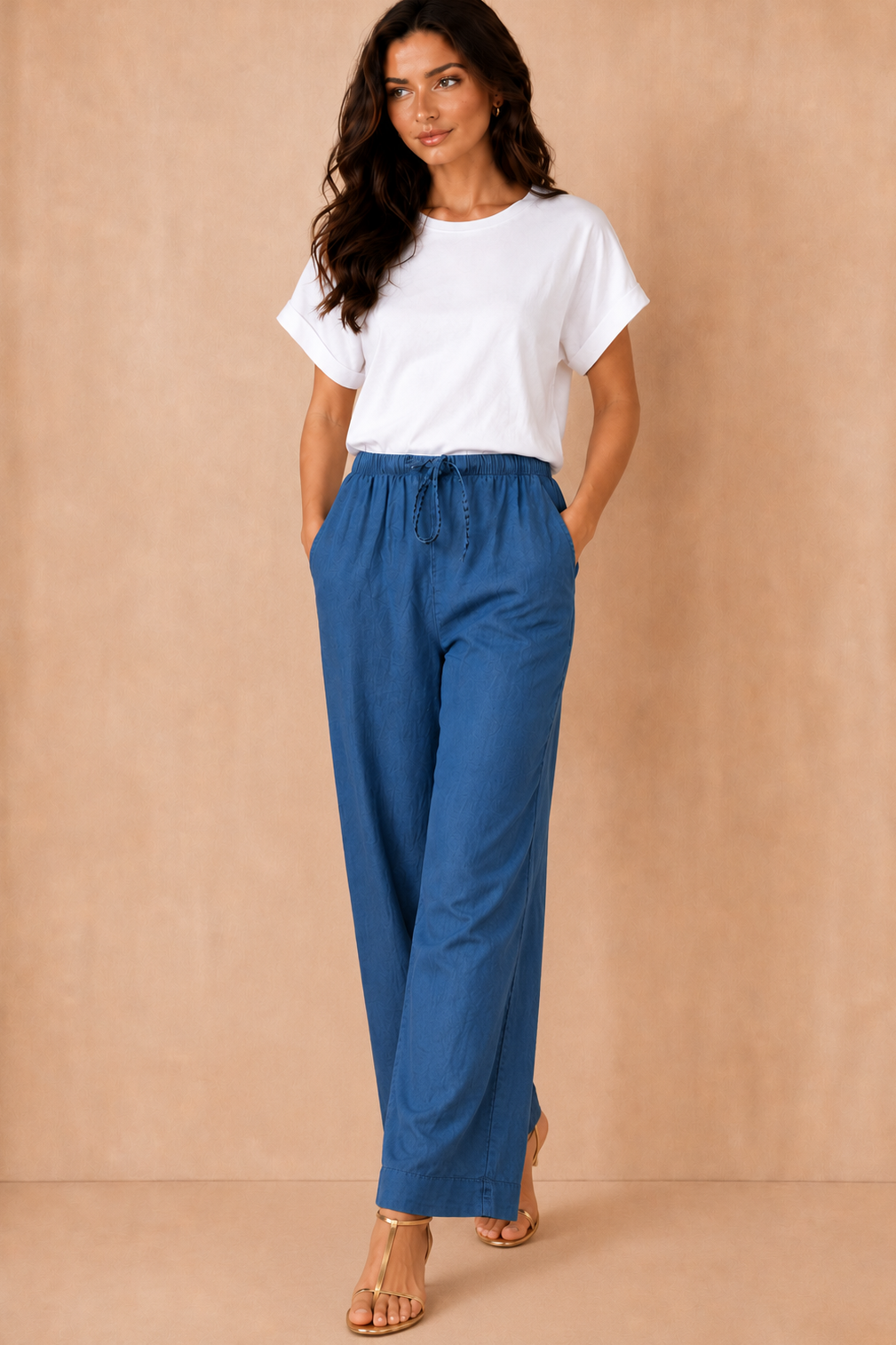Giovanna Blue Chambray Wide Leg Trousers