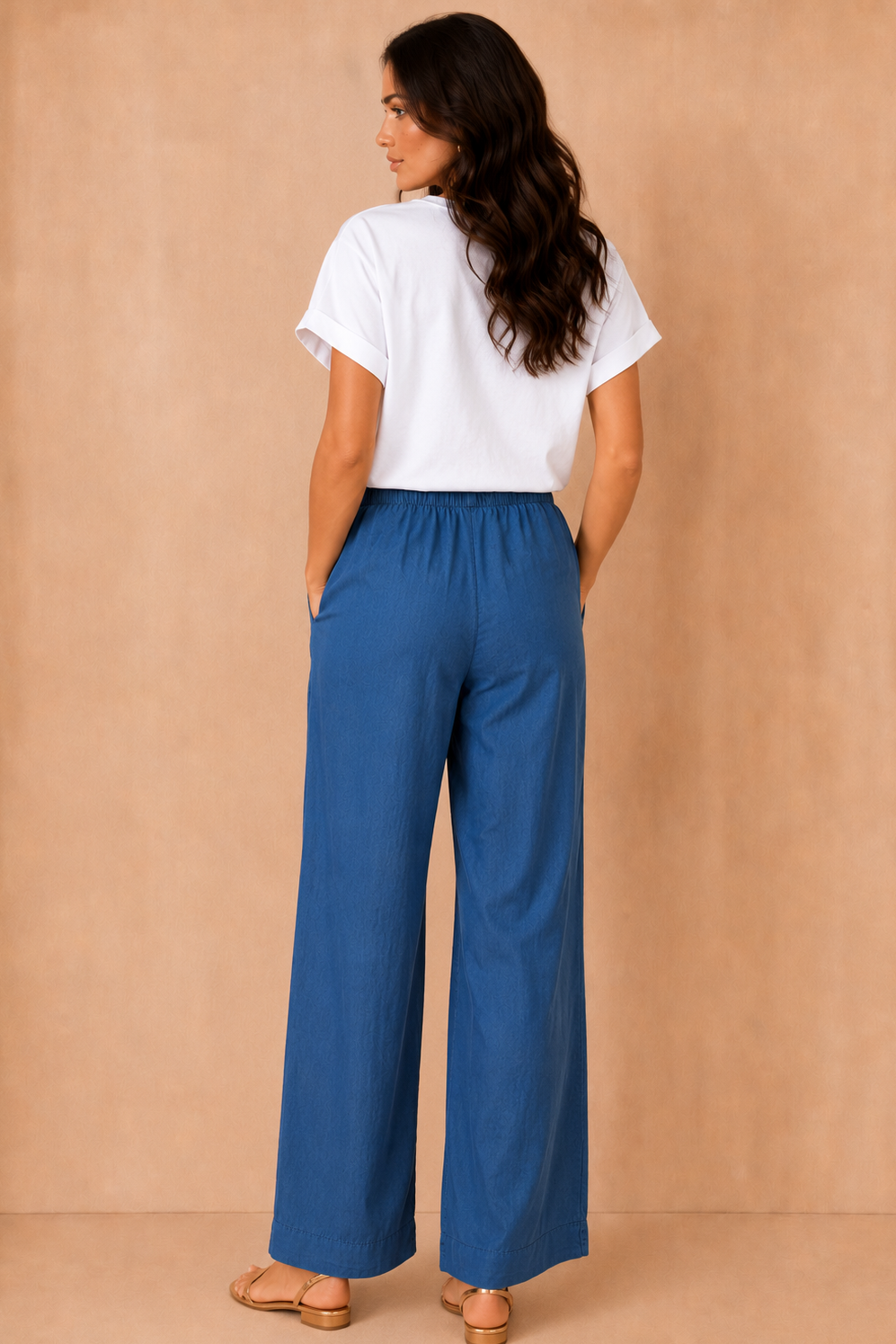 Giovanna Blue Chambray Wide Leg Trousers