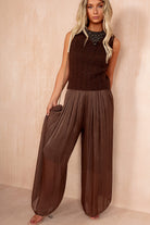Giovanna Chocolate Knit Pearl Embellished Tank Top