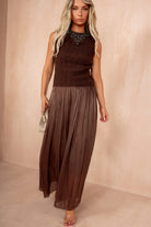 Giovanna Chocolate Knit Pearl Embellished Tank Top