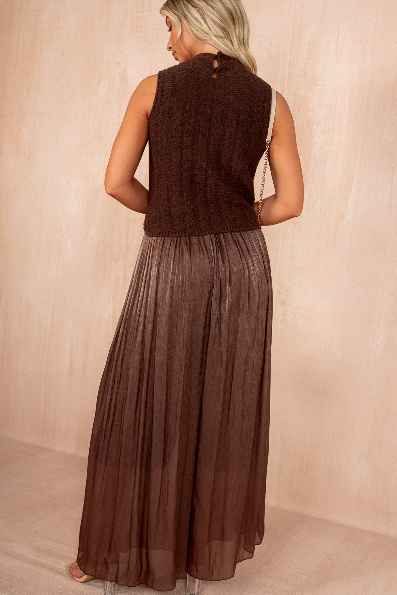 Giovanna Chocolate Knit Pearl Embellished Tank Top