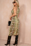 Girl In Mind Alessia Green Satin Animal Print Dress