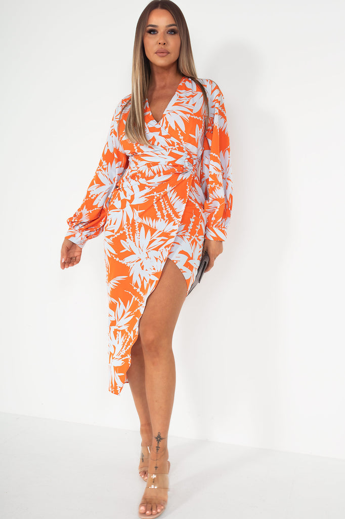 Girl In Mind Amelia Orange Tropical Wrap Dress