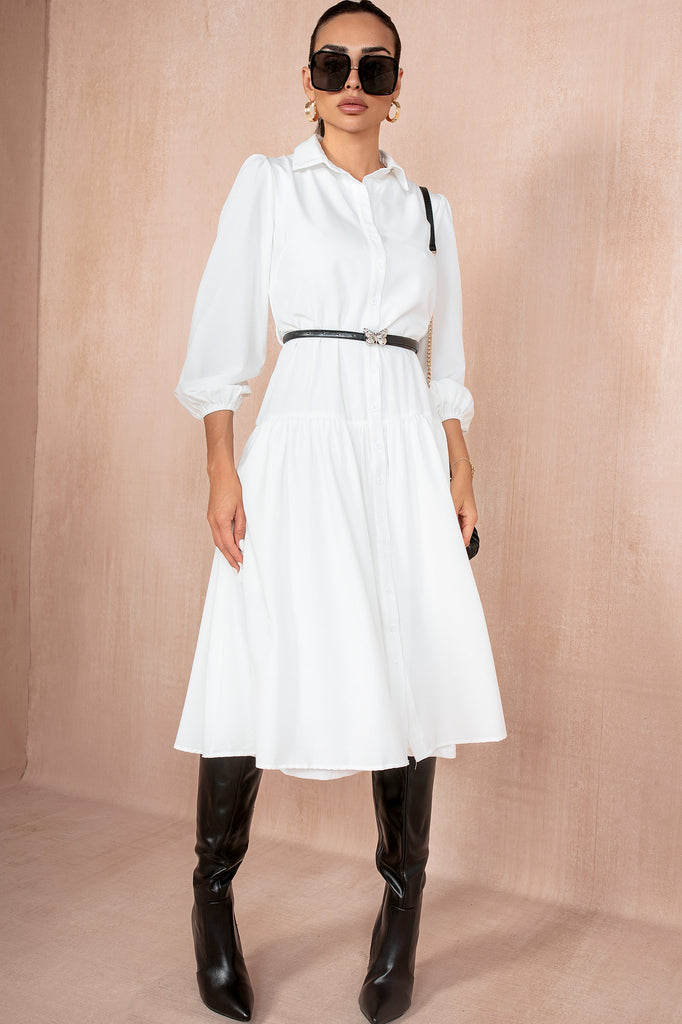 Girl In Mind Carole White Belted Shirt Dress