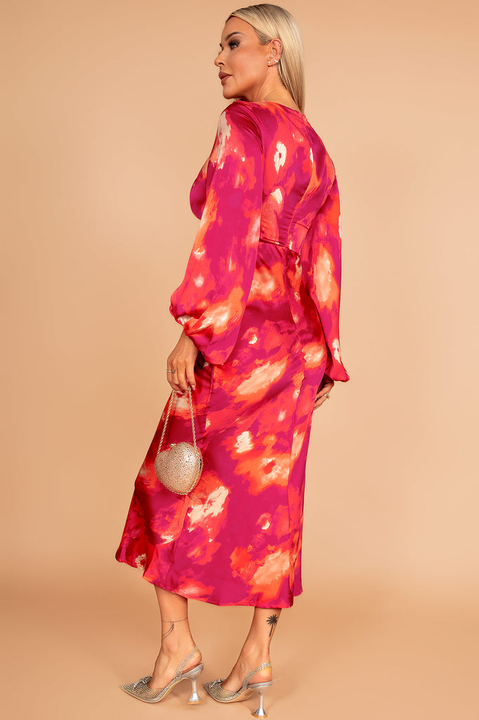 Girl In Mind Clara Pink Satin Print Dress
