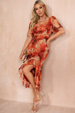 irl In Mind Heidi Orange Chiffon Floral Dress