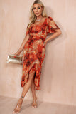 irl In Mind Heidi Orange Chiffon Floral Dress